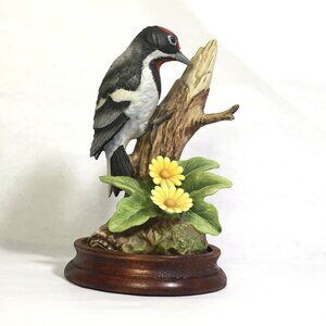 Andrea By Sadek Downy Woodpecker Porcelain with Removable Wooden Base  #9386